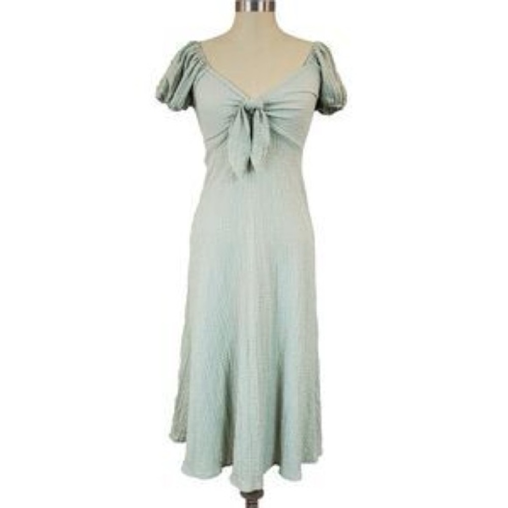See You Monday Green Textured Tie Front Dress